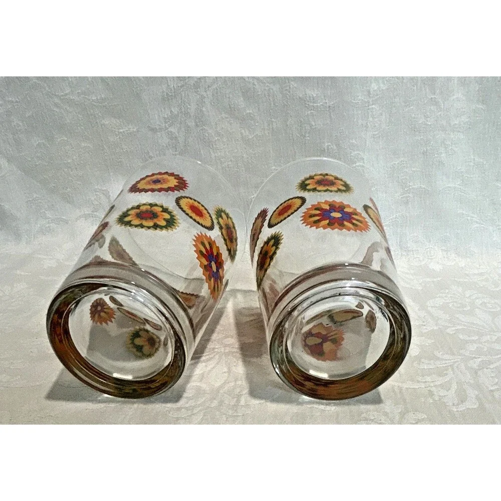Vintage Pasabahce MCM Kaleidoscope 12oz Tumbler Glasses Set of 2 Retro 70s 5.5